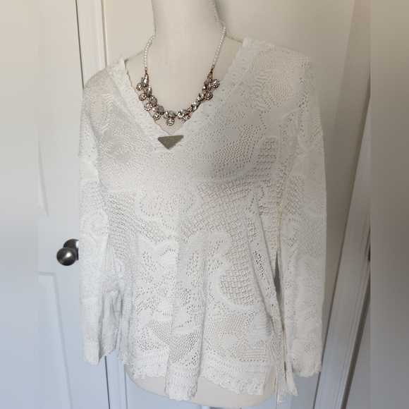New With Tags WHBM White Lace Sweater Size Medium - Picture 4 of 6
